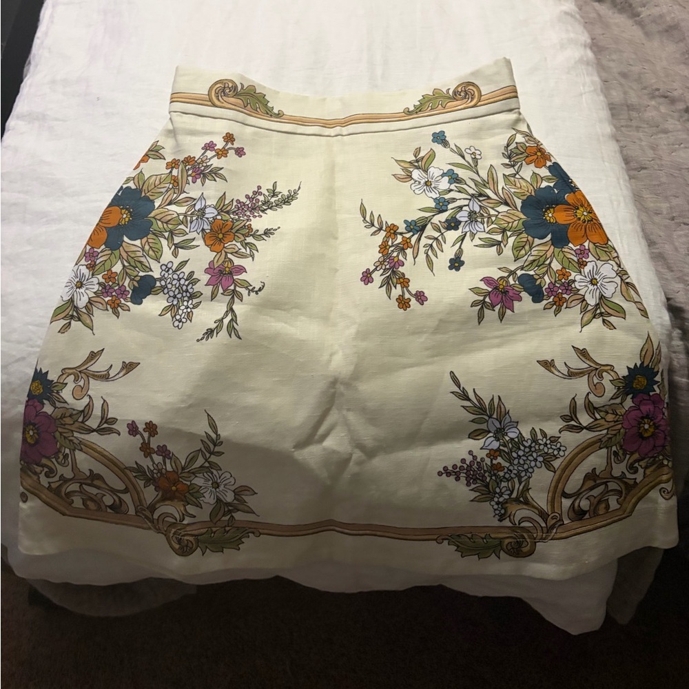 NWT Alemais Skirt Linen Print Cream Skirt